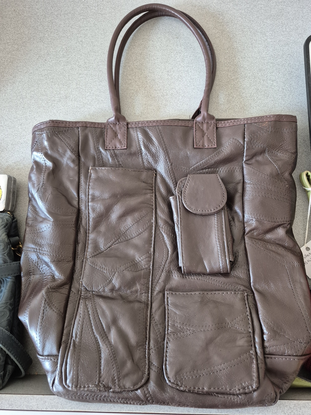 Vintage Bohemian Brown Lamb Skin Leather Patchwork Tote Bag